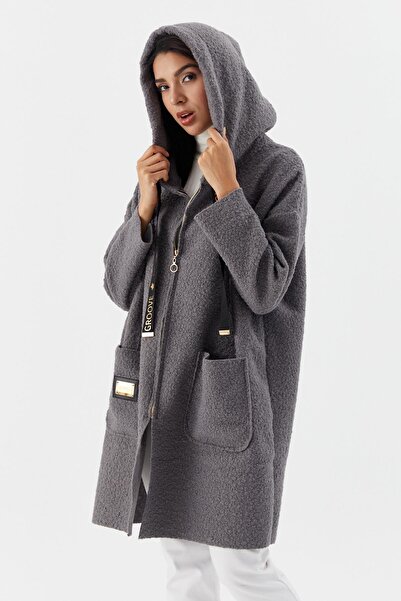 Shopping Shop Hooded Pocket Long Cardigan Anthracite