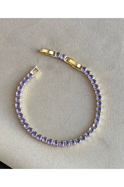 Haziran إكسسوار سوار نسائي من الحجر الأرجواني، مصنوع من الفولاذ، مقاس 16 + 5 سم