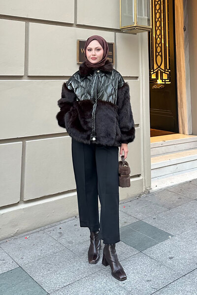 LOCCO Γυναικείο παλτό με βελούδινη λεπτομέρεια στα μανίκια χακί πράσινο