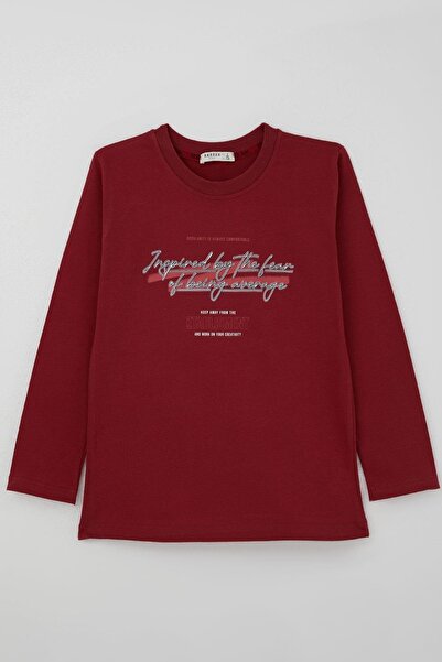 Breeze Μακρυμάνικο μπλουζάκι για αγόρια με κείμενο με τύπωμα 8-14 ετών, μπορντό