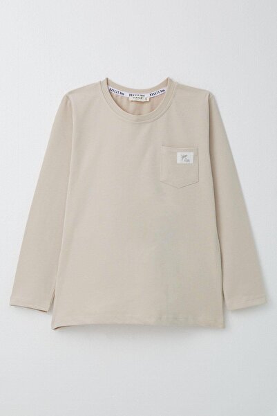 Breeze Μακρυμάνικο μπλουζάκι για αγόρια με δροσερό γράμμα και τσέπη 4-8 ετών, μπεζ