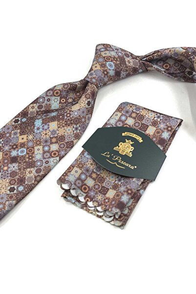 Kravatkolik Καφέ - Μπλε Μοτίβο Μοτίβο Κλασική Γραβάτα με με τύπωμα Μαντήλια KK13341