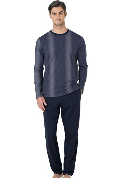Pierre Cardin Men's Combed Cotton Pajama Set, 100% Cotton, Long Sleeve Straight Leg