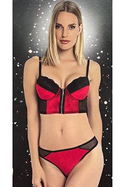novavita(yenihayat) Red Velvet Suit with Zipper Details