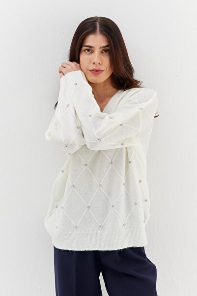 Shopping Shop V-neck embellished sweater - ecru