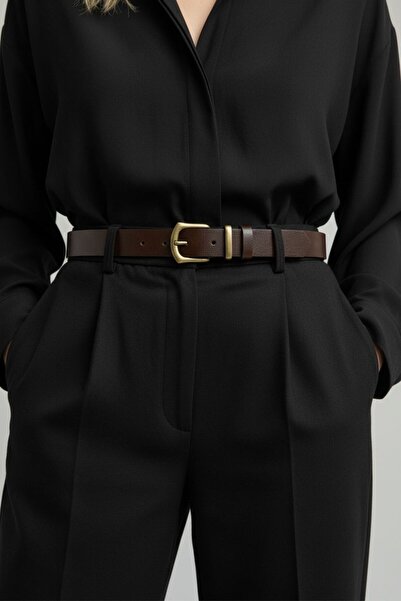 Kemerix 100% Genuine Leather Women's Antique Plated Buckle Bitter Brown Belt Jacket Belt Trouser Belt