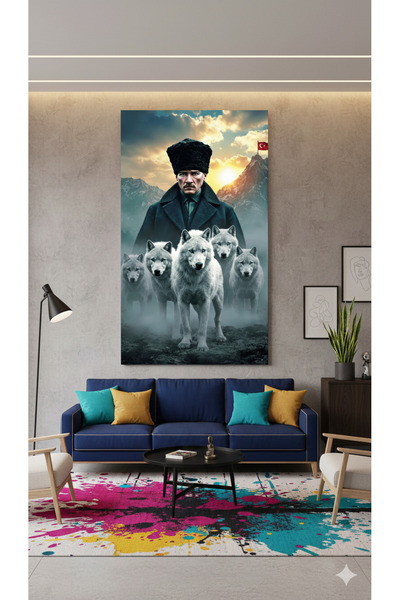 BLT DİZAYN Turkish Flag Ataturk and Wolves Painting – National Attitude Decorative Poster
