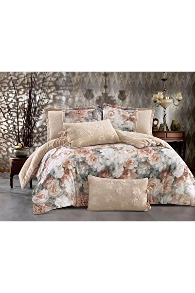 Alhabib bedding Athena Winter Double Bedspread, Copper Pink with Floral Pattern, 6 Pieces