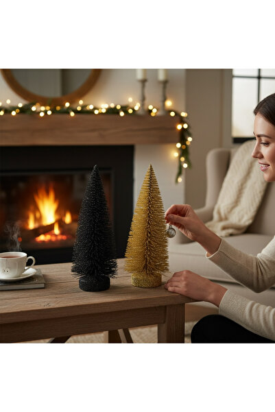 bi ondan bi bundan Simli Yılbaşı Ağacı 2li Dekoratif Çam Ağacı 21 cm