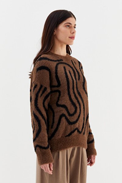 Shopping Shop Patterned Soft Textured Sweater Brown