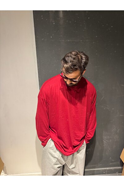 Bas Body FitnessWear Tricou cu mânecă lungă, roșu claret, cu guler rotund, mă...