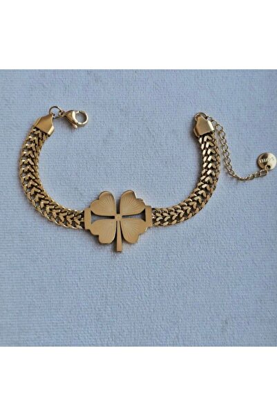 Haziran إكسسوار سوار من الخيوط المجدولة، مع شكل البرسيم الكبير، ذهبي فولاذي، ...