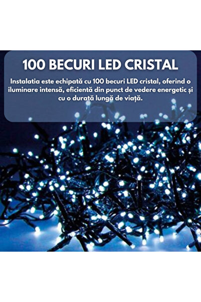 SDEPOT ® Christmas roll installation, solar panel, 100 crystal LED bulbs, 10 m linear, cool white