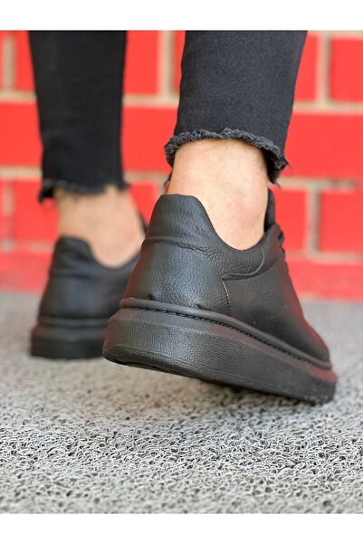 Lucy Shoes Yg-X500 Men's Lace-Up Casual Leather Sneaker Shoes Cst - Black