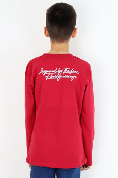 Breeze Μακρυμάνικο μπλουζάκι για αγόρια με κείμενο με τύπωμα 8-14 ετών, μπορντό