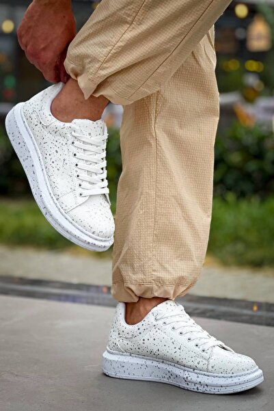 Lucy Shoes Yg-X500 Men's Lace-Up Casual Leather Sneaker Shoes Cbt - White/Silver