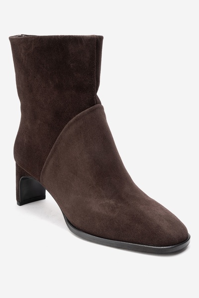 LuviShoes Γυναικείες μπότες με τακούνι NORDY καφέ σουέντ από γνήσιο δέρμα