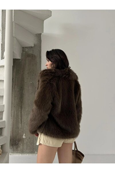 TİLLE Γυναικείο μοντέρνο μοντέλο με επένδυση από καφέ τεχνητή γούνα
