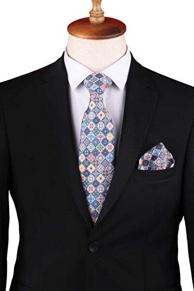 Kravatkolik Multi-Colored Printed Handkerchief Classic Tie Kk13357
