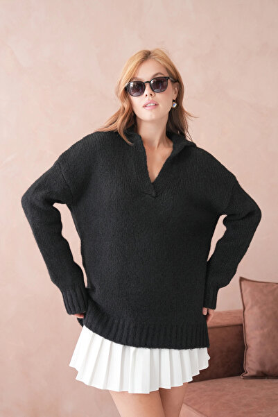 Park Karon Women's Polo Neck Soft Textured Oversized Knitwear Sweater