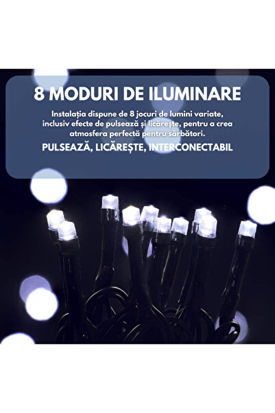 SDEPOT ® Christmas roll installation, solar panel, 100 crystal LED bulbs, 10 m linear, cool white