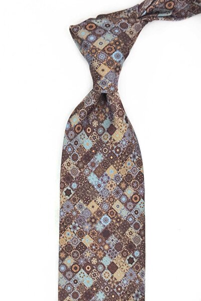 Kravatkolik Καφέ - Μπλε Μοτίβο Μοτίβο Κλασική Γραβάτα με με τύπωμα Μαντήλια KK13341