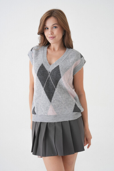 Park Karon Women's V-Neck Patterned Soft Textured Knitwear Sweater