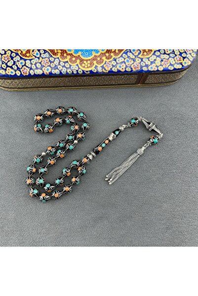 Bülbül Tesbih Firuze İşlemeli Oltu Taşı Tespih