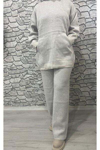 Butik Siyah kapşonlu kanguru cepli pantolonlu triko takım