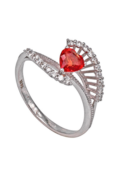 Gold Inel Aur de 14K cu Diamante și Safir în formă de inimă