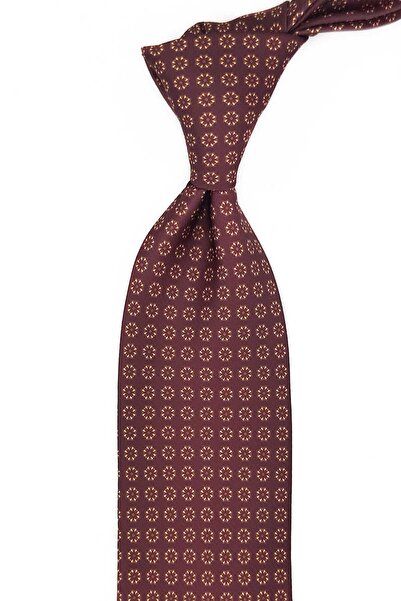 Kravatkolik Burgundy - Yellow Polka Dot Pattern Printed Pocket Square Classic Tie Kk13345