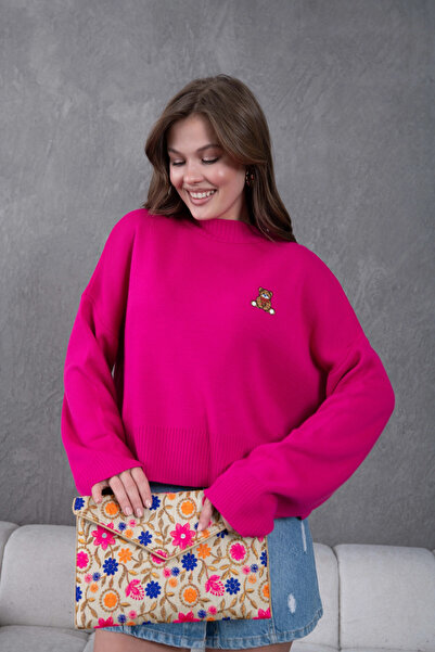 Park Karon Women's Mock Neck Oversized Embroidered Knitwear Sweater