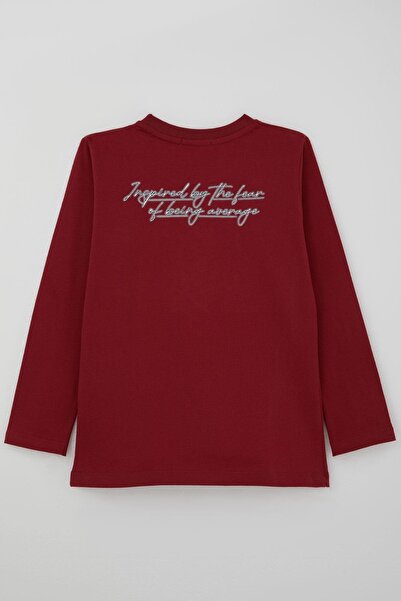 Breeze Μακρυμάνικο μπλουζάκι για αγόρια με κείμενο με τύπωμα 8-14 ετών, μπορντό
