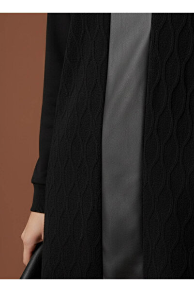 Puane Women's Self-Patterned Leather-Detail Tricot High-Level Clothing Tunic