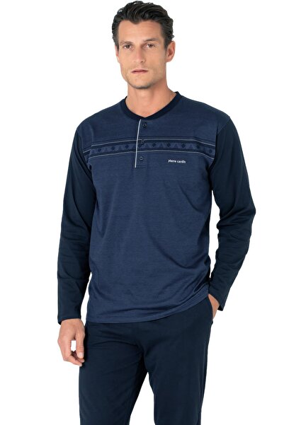 Pierre Cardin 100% Cotton Jacquard Boxed Collar Buttoned Men's Pajama Set