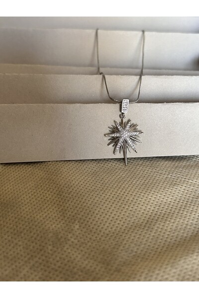 BİJUKO TAKI Stilinizi Parlatın Polar Star Necklace with Stones, Silver Color,...