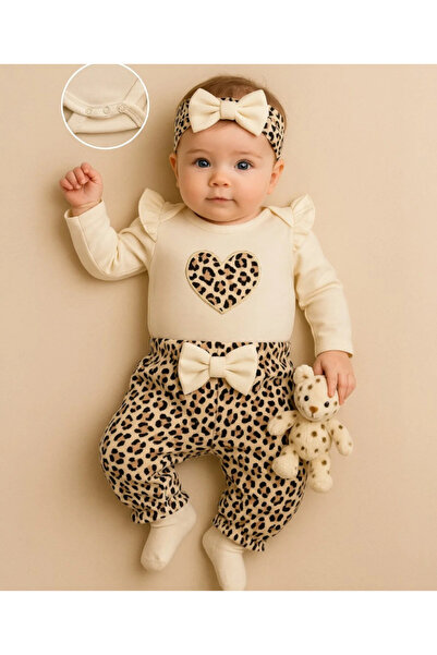 mini mia 3-Piece Baby Girl Set with Leopard Bandana and Badge