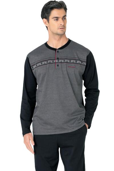 Pierre Cardin 100% Cotton Jacquard Boxed Collar Buttoned Men's Pajama Set