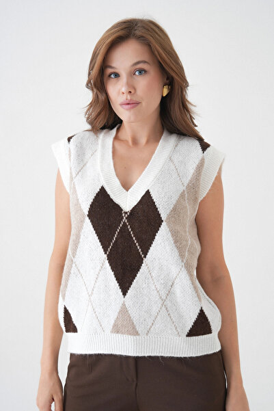 Park Karon Women's V-Neck Patterned Soft Textured Knitwear Sweater