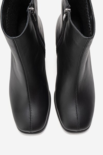 LuviShoes Napoli Black Skin Genuine Leather Women's Thick Heeled Boots