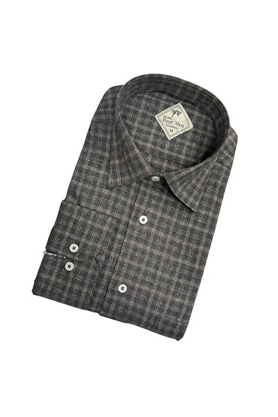 GÖMLEK GALERİSİ Classic Wide Cut Plaid Flannel Wool Men's Shirt