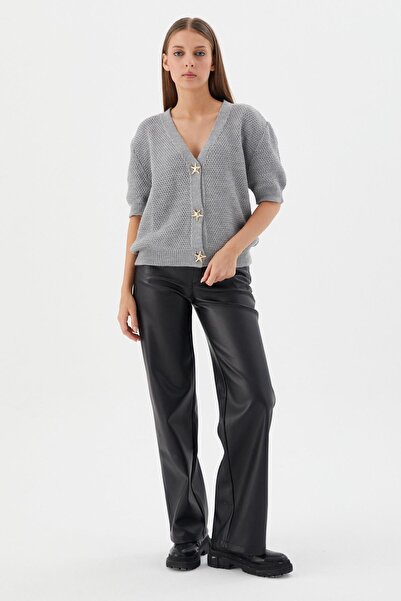 Shopping Shop Star Button Short Sleeve Cardigan Gray
