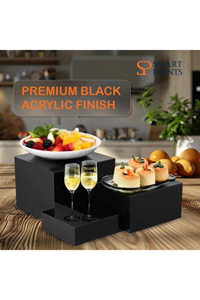 SP SMARTPOINTS 3-Piece Black Acrylic Display Box Set, Glossy Stackable Risers