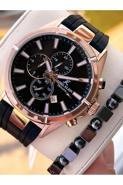 Daniel Klein Men's Wristwatch 30 Meters Water Resistant Silicone Band + Bracelet Gift Vs.Blkt.0716