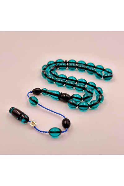 Bülbül Tesbih Şükrü BABA İmzalı Turkuaz Yeşil Sistemli Ateş Kehribar Tespih