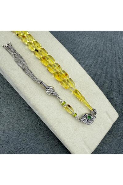 Bülbül Tesbih Usta İşçilikli Yaprak Fosilli Dominik Damla Kehribar Tespih