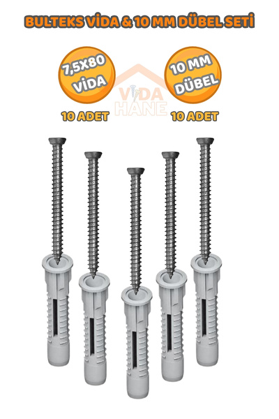 Std VİDA HANE T30 7,5X80 BULTEKS VİDA & 10 MM DÜBEL SETİ 20 PARÇA