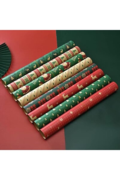 Generic 8 Sheets Christmas Wrapping Paper 50 * 70cm Brown Kraft Paper with Christmas Pattern Xmas Wrapping
