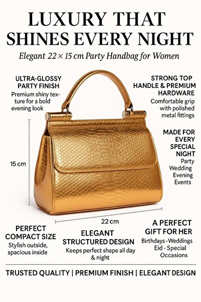 Generic Women’s Elegant Party Handbag – Shiny Evening Top Handle Mini Bag – 22 × 15 cm