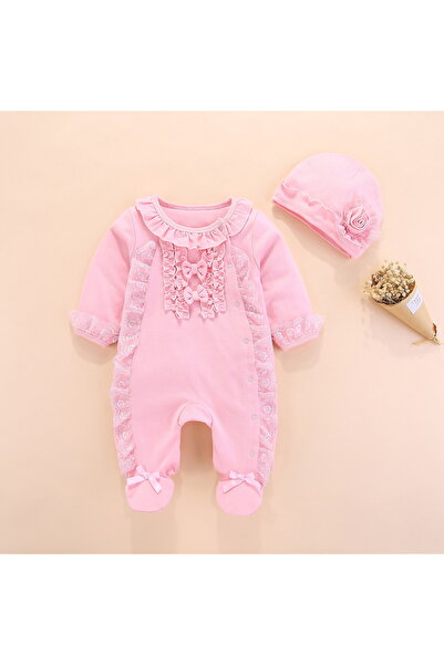 nannie Pink Jumpsuit for Girls with Maria Hat - 0-3 months